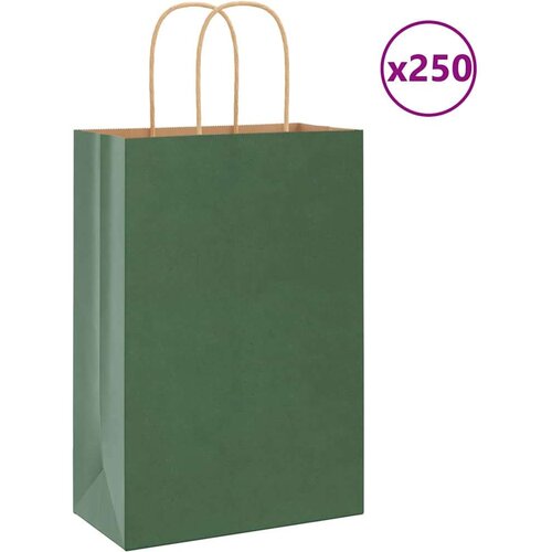  Papirnate vrećice 250 kom s ručkama zelene 21x11x31 cm Slike