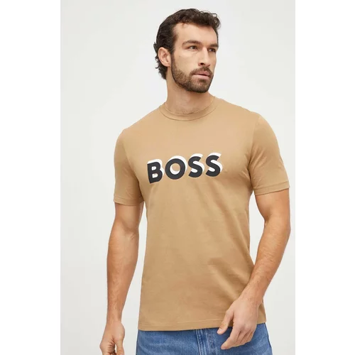 Boss Bombažna kratka majica moški, bež barva