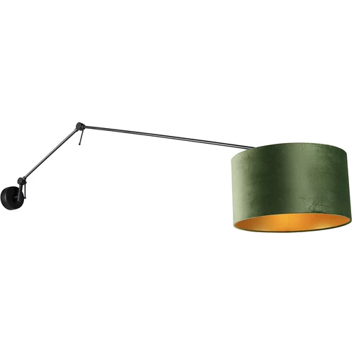 QAZQA Stenska svetilka črna z velur senčnikom zelena 35 cm nastavljiva - Blitz