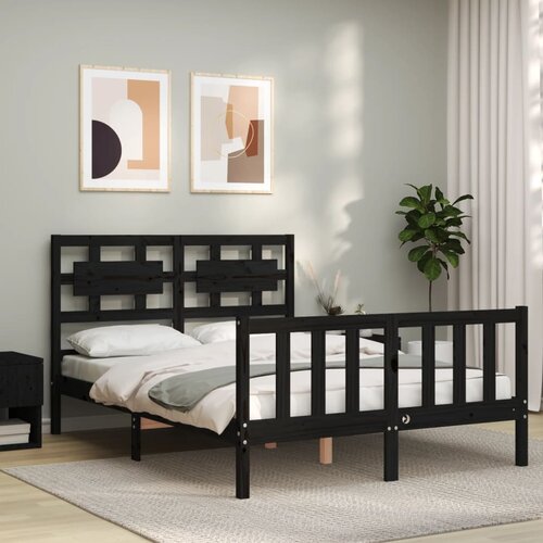 VidaXL Posteljni okvir z vzglavjem črn 140x190 cm trden les Slike