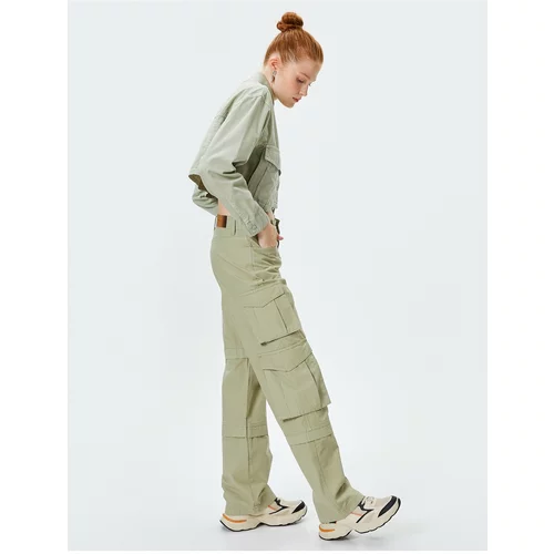 Koton Cargo Pants High Waist Straight Long Cut Pocket Layered Cotton - Nora Jean