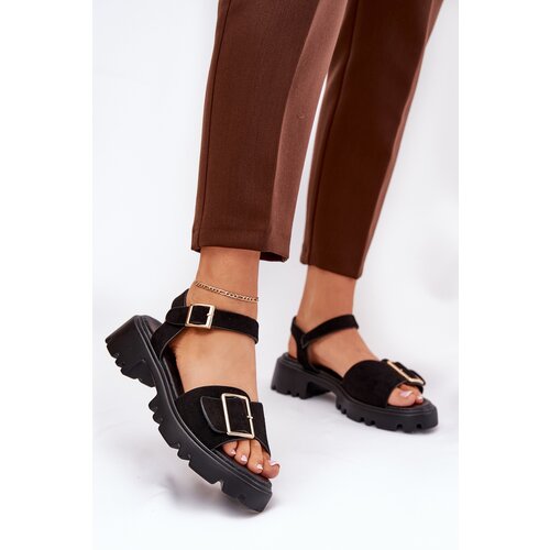 Boto Eco Suede Sandals Women&amp;#039;s With Buckle Black Gofielle Slike
