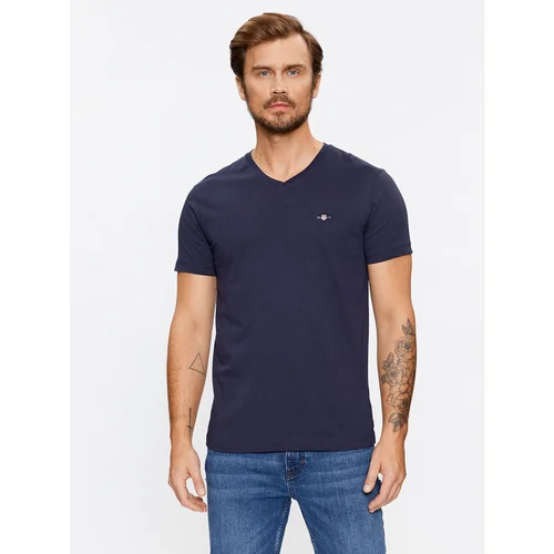 Gant Majica Slim Shield V-Neck 2003186 Mornarsko modra Slim Fit