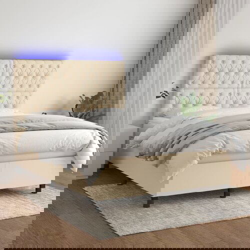  The Living Store Box spring postelja z vzmetnico LED krem 140x190 cm blago - Box Spring Postelja, (21448649) Slike