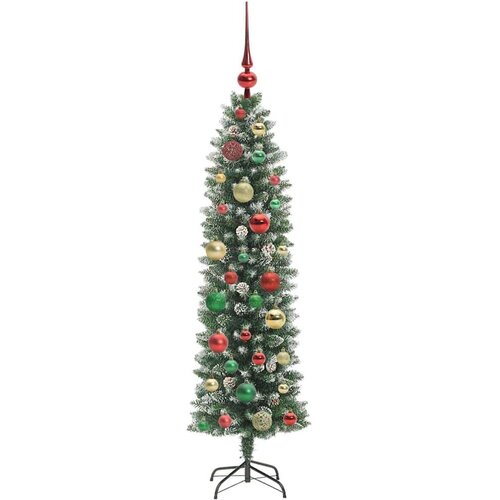 VidaXL Umjetno vitko božićno drvce s stalakom Zelena i bijela 120 cm Slike