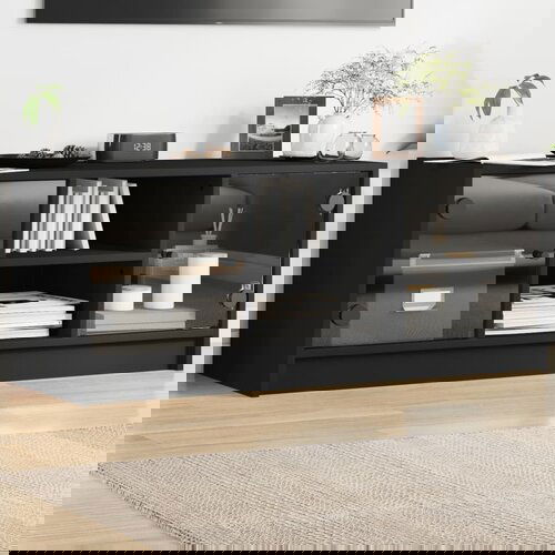  The Living Store TV omarica s steklenimi vrati črna 102x37x42 cm - TV Omarica, (21555880) Cene