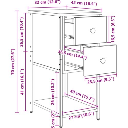  Noćni ormar s ladicama 2 pcs Staro drvo 32 x 42 x 70 cm Slike
