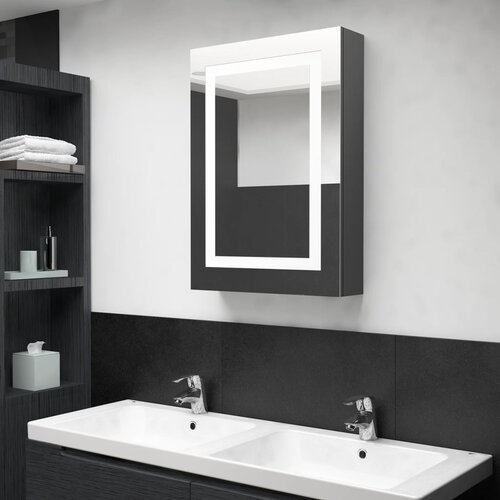 vidaXL LED kopalniška omarica z ogledalom sijoče siva 50x13x70 cm, (20622481) Cene