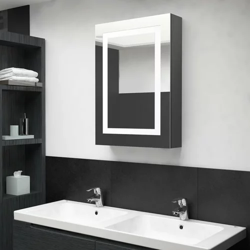 vidaXL LED kopalniška omarica z ogledalom sijoče siva 50x13x70 cm, (20622481)