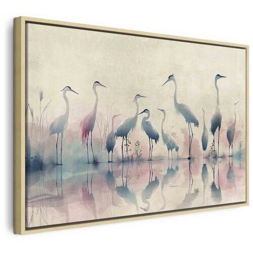  Slika - Birds by the lake - herons painted in watercolour in delicate grey and pink colours 60x40 U prirodnom drvenom okviru Cene