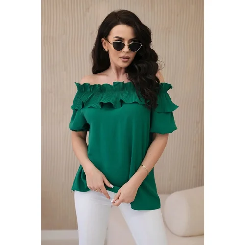 Kesi Spanish blouse with decorative ruffle in green color