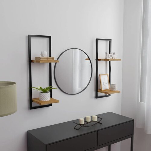 VidaXL Stenske police 2 kosa 25x25x75 cm trden akacijev les in jeklo Slike