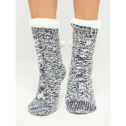 Yups Socks decorated with braid stitch and sequins navy blue Slike