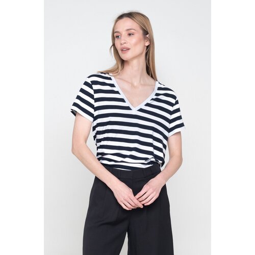 Marita Bobko Woman&amp;#039;s T-shirt no.1 V White/Navy Blue Slike