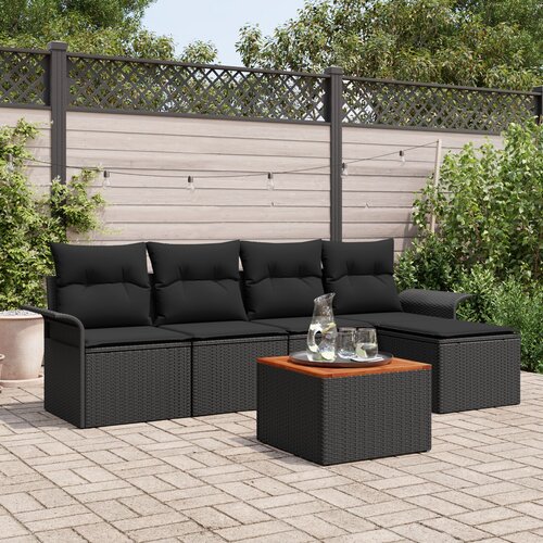 vidaXL Vrtna Sofa Set 6 Kosov Črna in Lesni Ton Poli Ratan in Les Cene