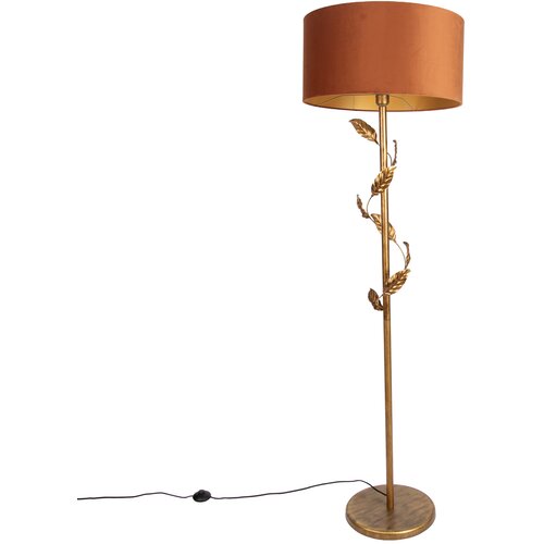 QAZQA Vloerlamp goud met kap oranje en gouden binnenkant 50cm - Linden Cene