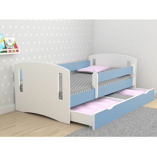 Classic drveni dečiji krevet 2 sa fiokom - plavi - 160x80cm Cene