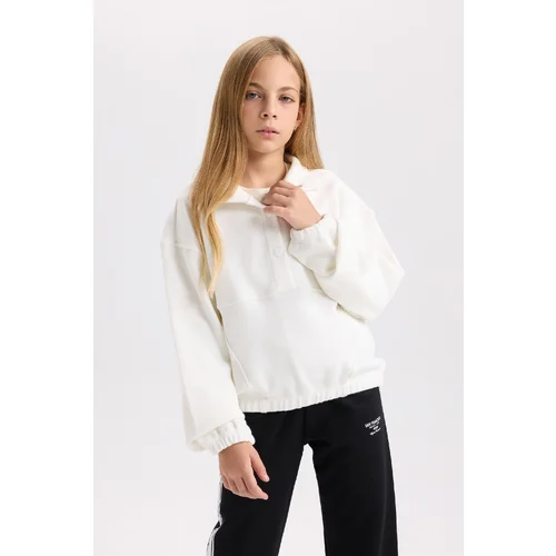 Defacto Girl Relax Fit Snap Fastener Stand Collar Basic Plain Sweatshirt