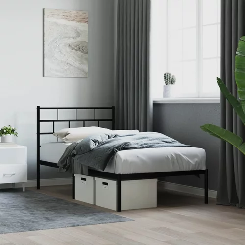 Metalni okvir za krevet s uzglavljem crni 90x200 cm