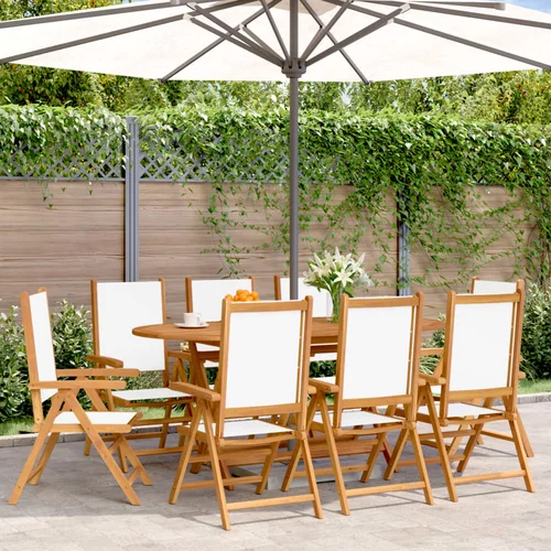 vidaXL Nastavljivi vrtni stoli 8 kosov kremno belo blago in trden les