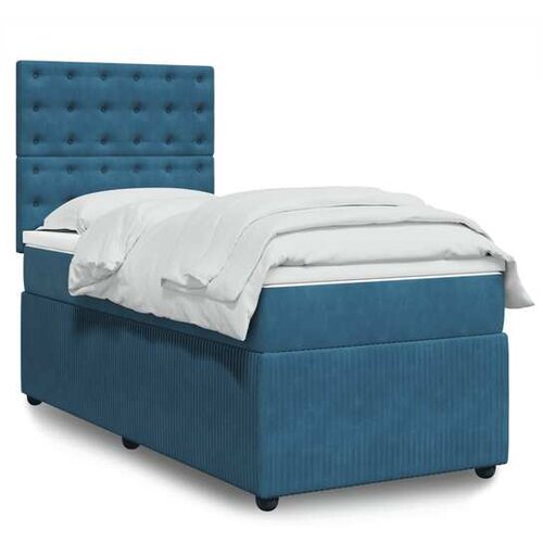 VidaXL Box spring postelja z vzmetnico temno modra 90x200 cm žamet Slike
