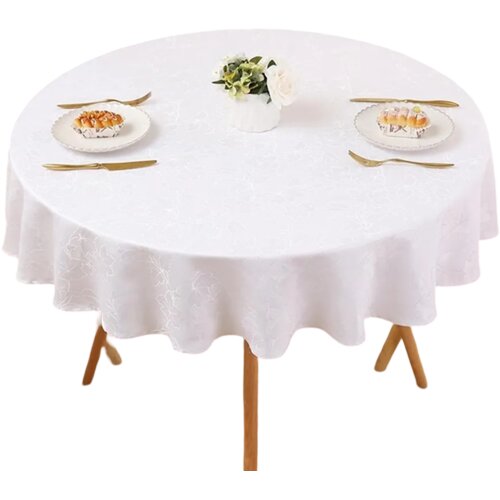 NIKCORP Namizni prt Smiry Okrogel 140 cm bel poliester 160 g/m&sup2; žakard rože in listi vodoodporen učinek lotosa, odporen na madeže za jedilno mizo, (5000248217) Cene