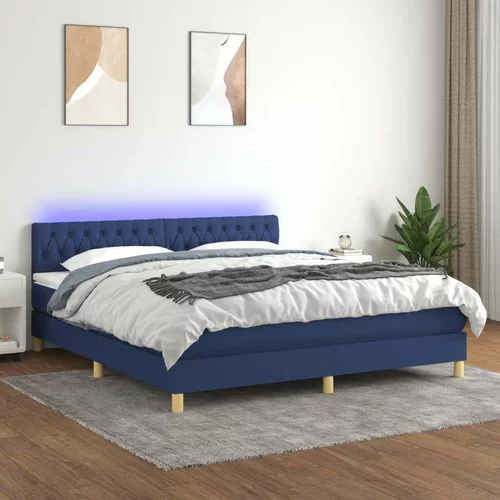 Box spring postelja z vzmetnico LED modra 160x200 cm blago, (20901313)