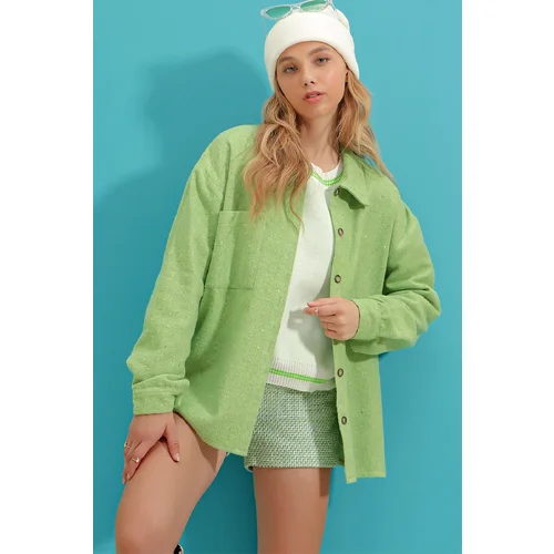 Trend Alaçatı Stili Shirt - Green - Oversize