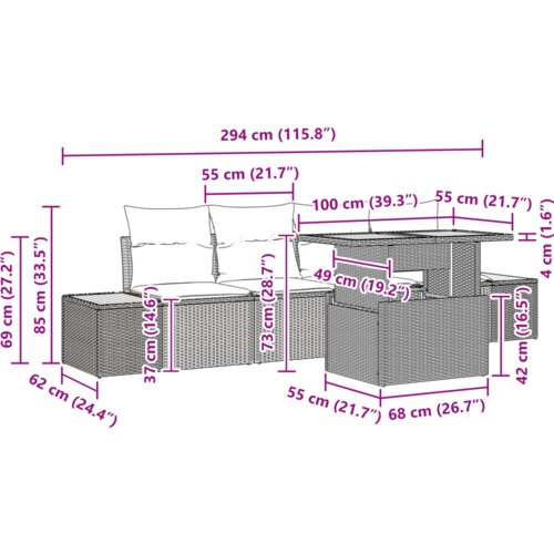 VidaXL 5-dijelni set vrtnih sofa s jastučićima u sivoj boji poli ratan Slike