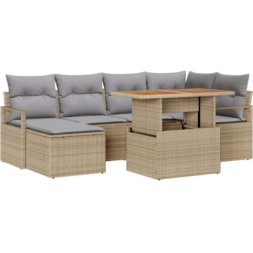  Set od 7 komada vrtnog trosjeda s jastučićima bež poli ratan akacija  2-sjedni vrtni trosjed s jastučićima bež poli ratan Cijene