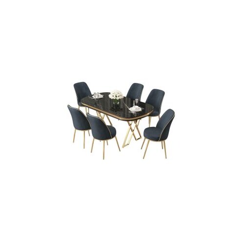 Hanah home Set Trpezarijski sto i 6 stolica Lai, Antracit-crna Cijene