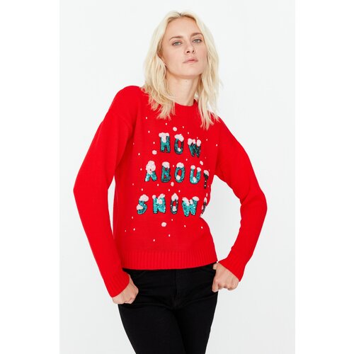 Trendyol Red Christmas Themed Embroidery Detailed Knitwear Sweater Slike