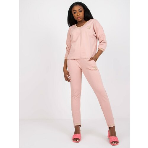 Fashion Hunters Dusty pink two-piece cotton casual set Cene