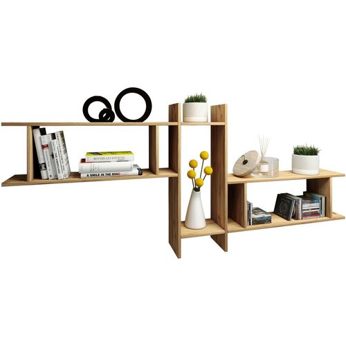 MID.YOU Set Stenskih Regalov Sirola Maxi, Barva Hrasta, 3-Delni Slike