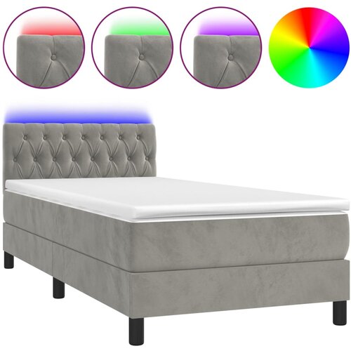 Maison Chic Box spring postelja - Vzmetna postelja z vzmetnico LED svetlo siva 90x200 cm žamet SL9299, (21908013) Cene