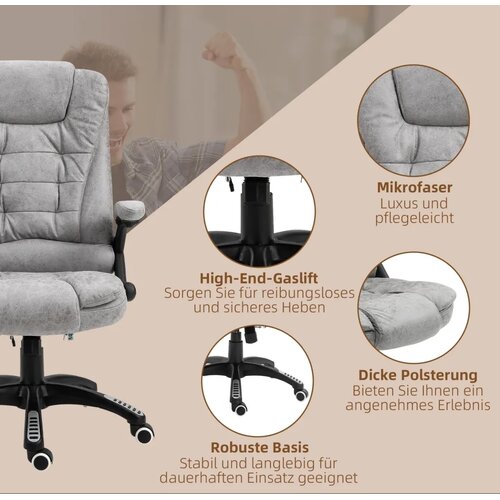 Direktorska stolica s funkcijom masaže i grijanja ergonomska podesiva do 120 kg siva Slike