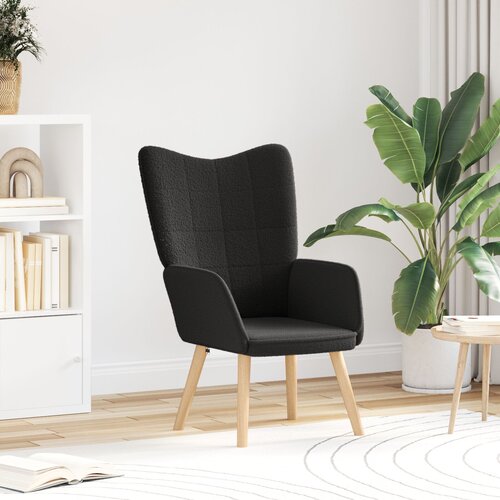 vidaXL Sproščujoča stol Black Curly Wool-like Fabric Cene