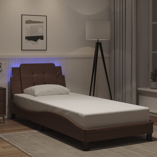  The Living Store Posteljni okvir z LED lučkami rjav 90x200 cm umetno usnje - Posteljni Okvir, (21500878) Slike