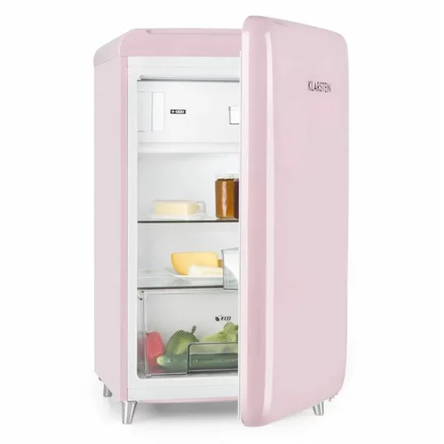 Klarstein PopArt Pink retro hladilnik, E, 118 l/13 l zamrzovalnik, rožnata