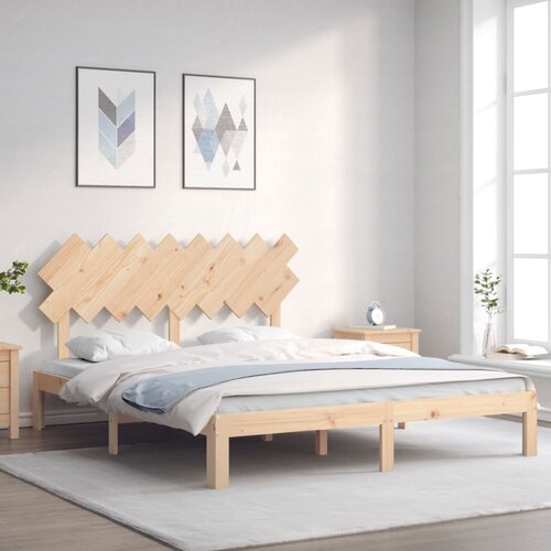  The Living Store Posteljni okvir z vzglavjem 160x200 cm trden les - Posteljni Okvir, (21524029) Slike