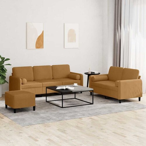  3-dijelni set sofa s jastucima smeđi bar&scaron;unasti Cijene
