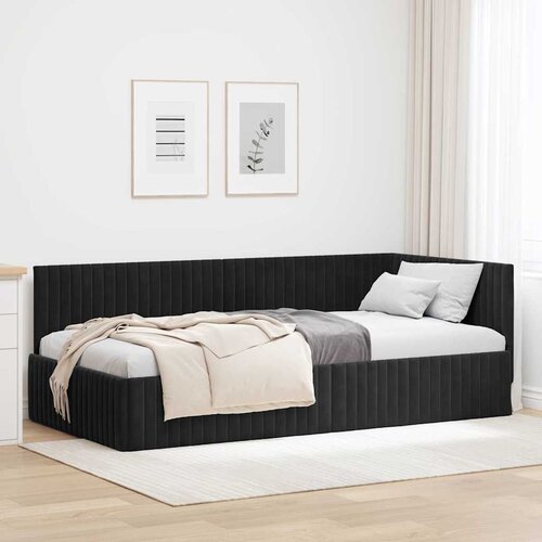 VidaXL Kutni okvir kreveta s uzglavljem Crna 100 x 200 cm Bar&amp;scaron;un Slike