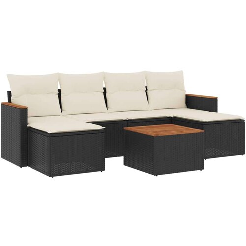  7-dijelni set vrtnih sofa od poliratana s jastucima crni Slike