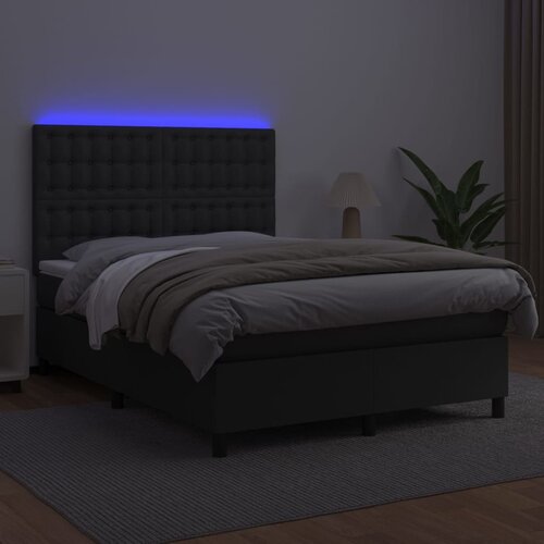  Krevet box spring s madracem LED crni 140 x 190 cm umjetna koža Slike