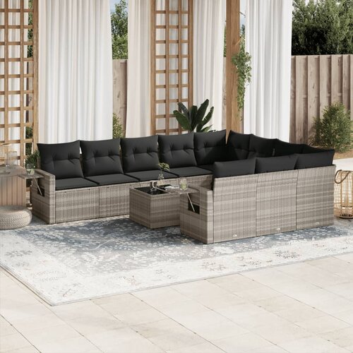 vidaXL 11-dijelni set vrtnih sofa poliratan s jastucima svijetlosivi Cijene