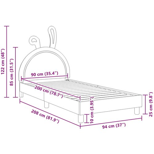  Krevet za djecu s uzglavljem Svjetlosiva 90 x 200 cm PU Slike