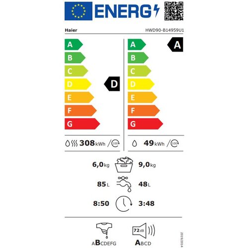 Haier ma&amp;scaron;ina za pranje i su&amp;scaron;enje ve&amp;scaron;a HWD90-B14959U1 Slike