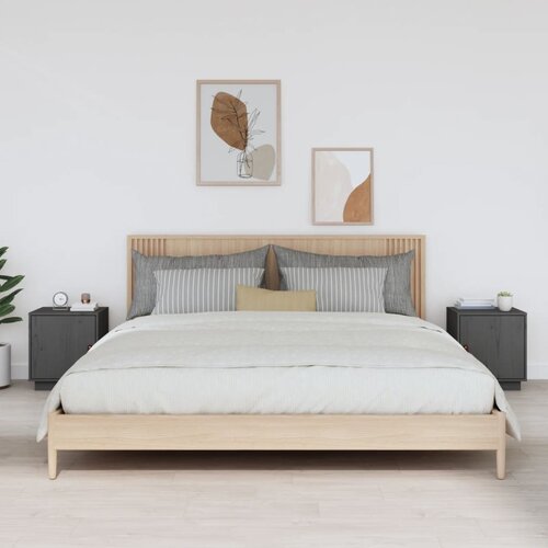 VidaXL Noćni ormarići 2 kom sivi 40 x 34 x 45 cm od masivne borovine Slike