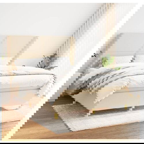 VidaXL Krevet s oprugama i madracem krem 140 x 190 cm od tkanine Slike