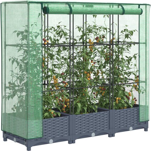 VidaXL Visoka greda s prevleko za rastlinjak videz ratana 120x40x123cm Slike